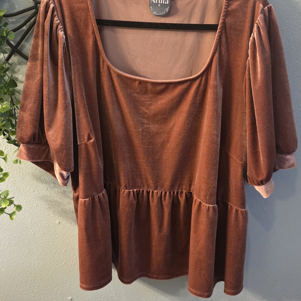 Aria Women's Velvet Top - Rust